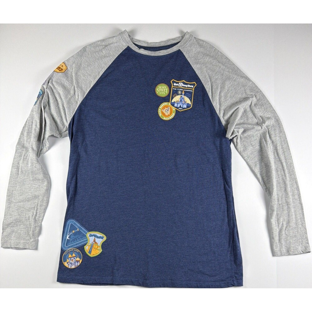 Disney Parks Magic Kingdom Icons Raglan Baseball Shirt Long Sleeve Navy Gray M